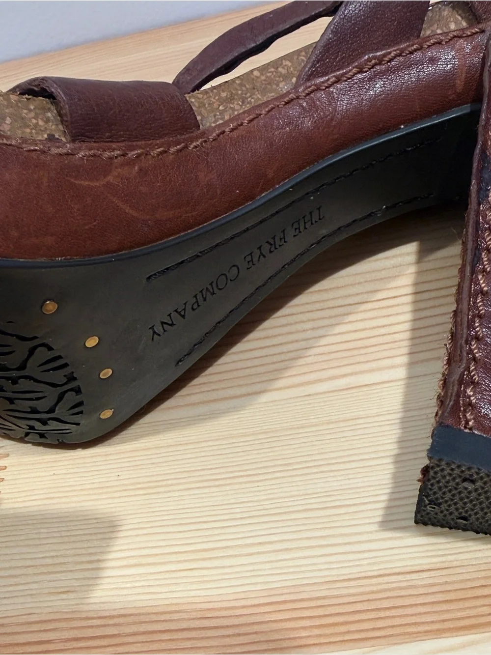FRYE Grace Woven T-Strap Platform Block Heel Sandals | Brown | Size 10M